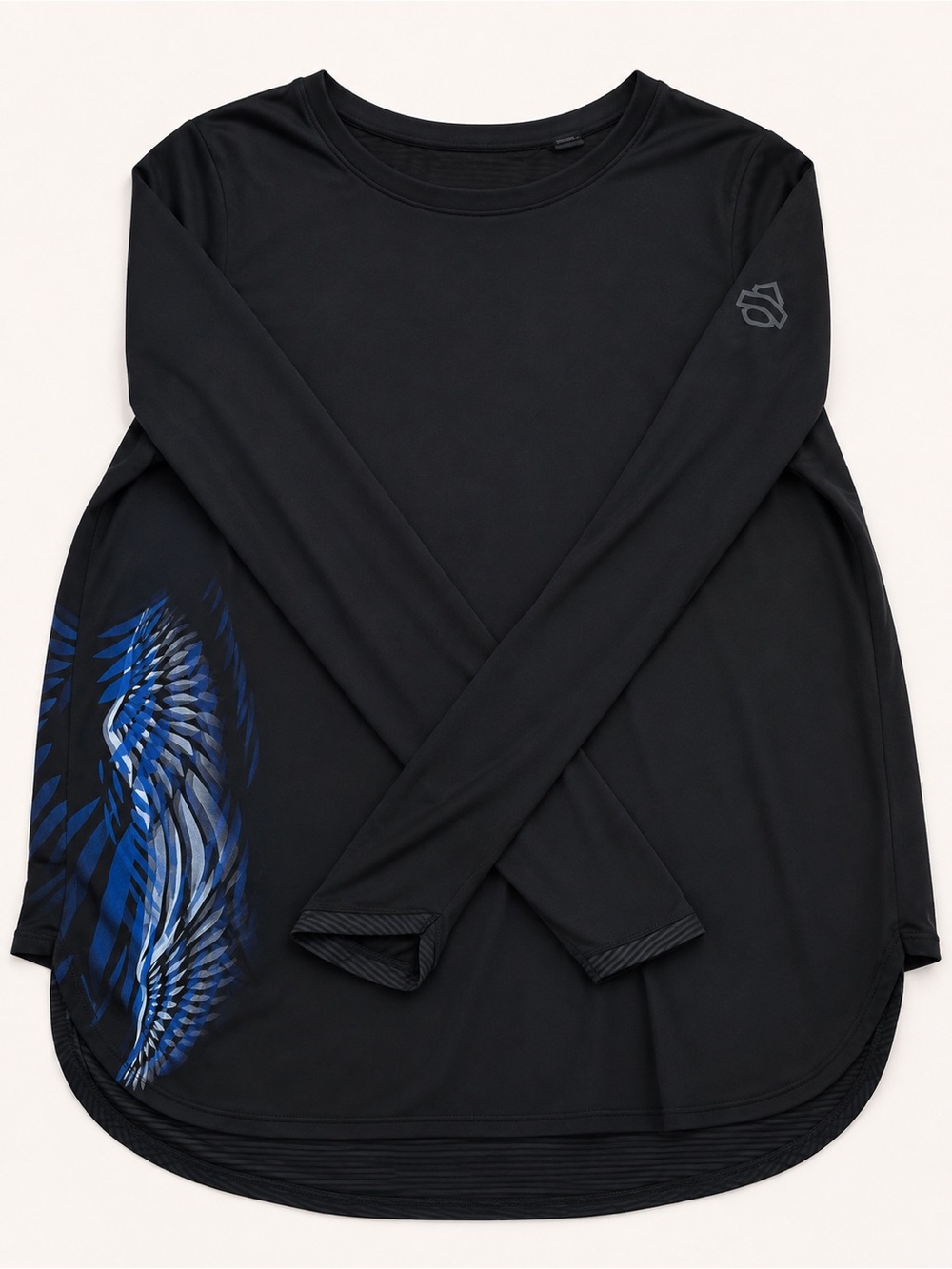 Women’s Black Long-Sleeve Performance Shirt with Blue Graphic
